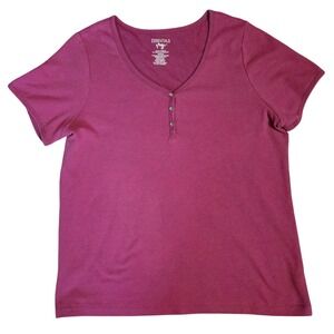 Essentials by Maggie Women's Fuchsia Waffle Knit Henley Top Short Sleeve 18/20
